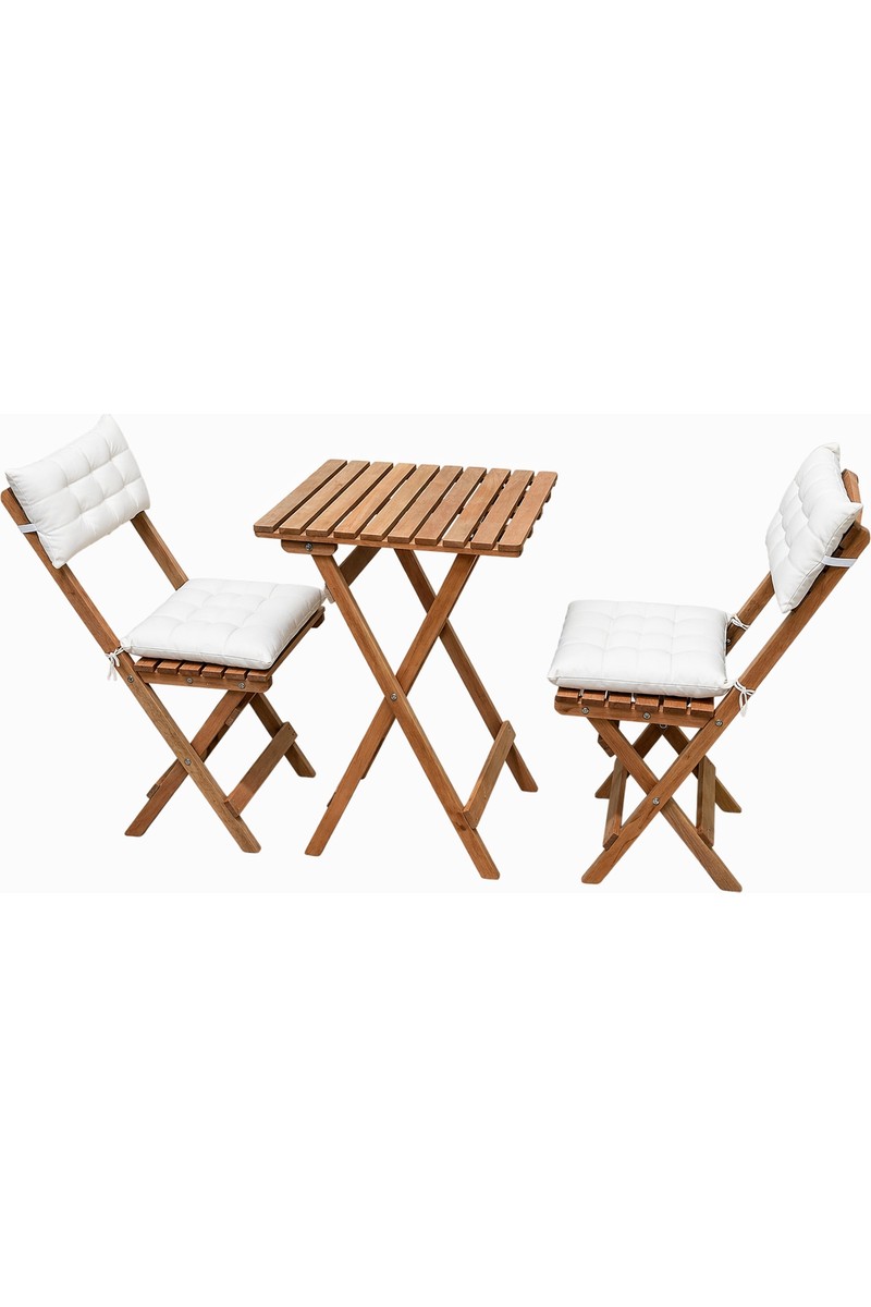 Evvon Evvon Ahşap Katlanır Bistro Set 2'li Minderli Balkon Bahçe Mobilyası Doğal Gürgen Ağacı ile Konfor — 2. ürün görseli
