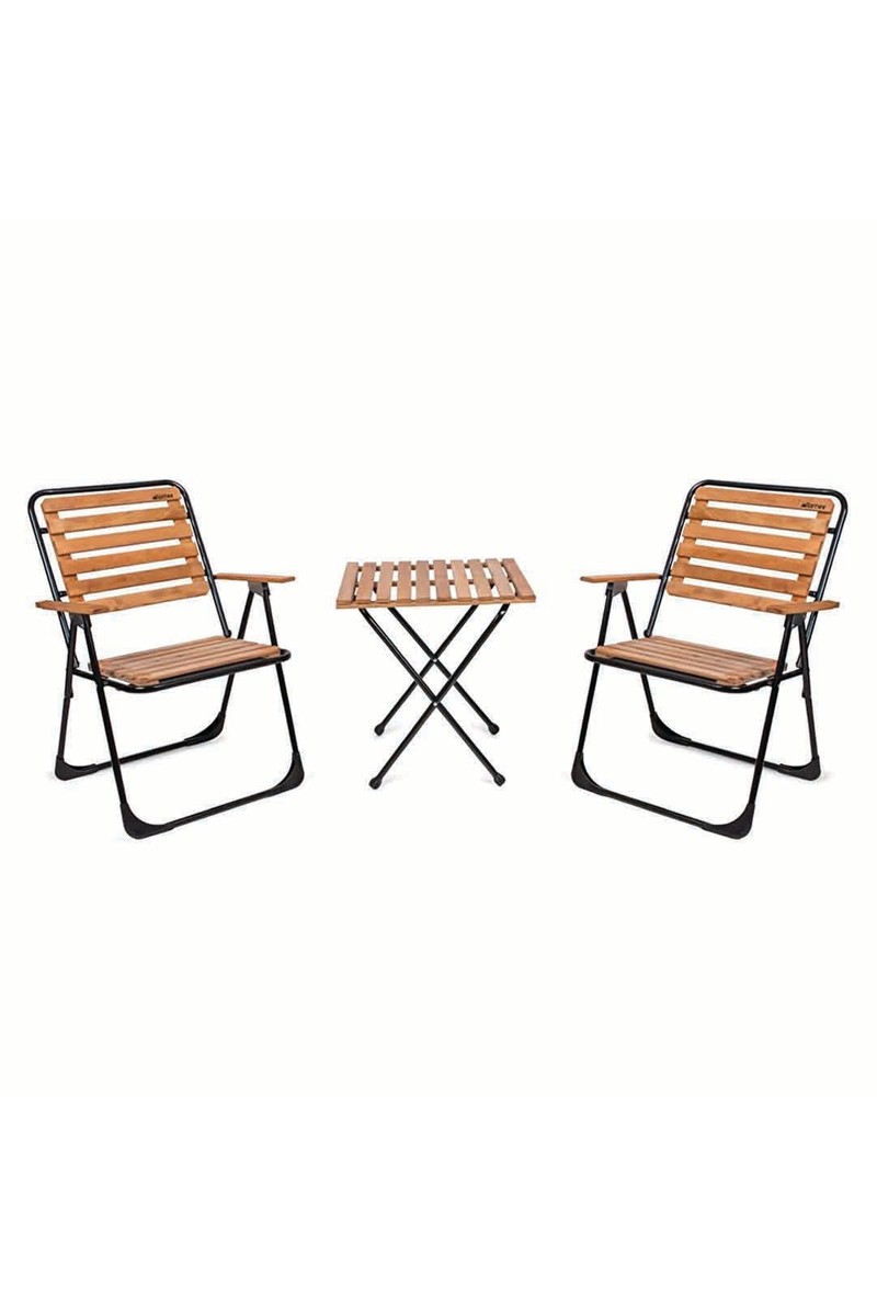 Evvon Metal İskeletli Natürel Bistro Set Ahşap Renkli Dayanıklı Yapı ile Konforlu Kullanım