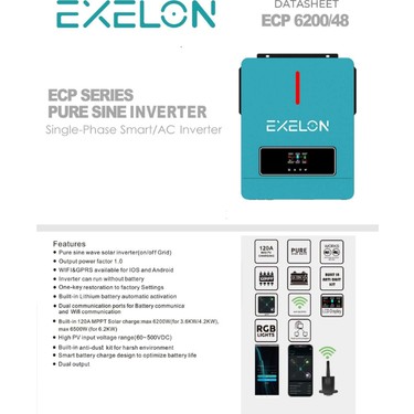 Exelon Exelon 48 V Volt 6200 W Watt 6.2 Kw Mppt Tam Sinus Akıllı Inverter 220 Volt Çevirici — 3. ürün görseli