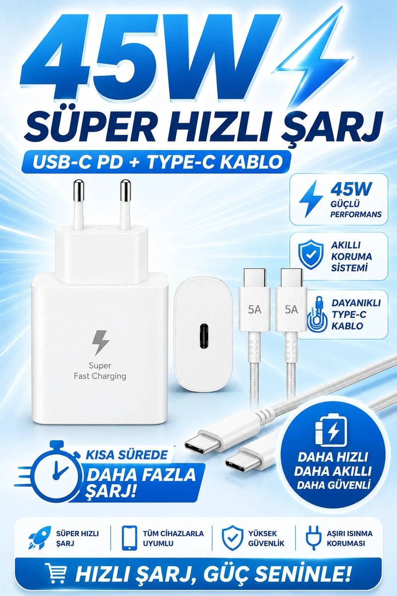 Exonix Exonix 45W (Watt) Samsung Uyumlu Süper Hızlı Şarj Uyumlu Başlık | Type-C To Type-C Kablo Set — 3. ürün görseli