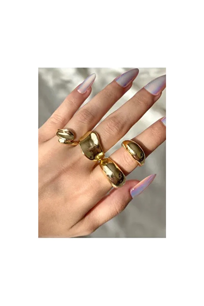 Eylül'ün Takısı Eylül'ün Takısı Kadın Gold Renk 4 Lü Tasarım Yüzük Seti Pirinç Maden İle Şık Ve Kararma — 4. ürün görseli
