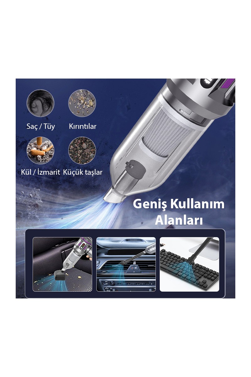 Ezere Ezere 20000PA Güçlü Dijital Göstergeli Vakumlu Kablosuz Üflemeli Mini Araç İçi Süpürge — 3. ürün görseli