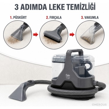 Fakir Fakir 600 W Motorlu Koltuk, Halı ve Araç Içi Yıkama Makinesi, Su Püskürtme Sistemi, Ayrı Temiz ve — 4. ürün görseli