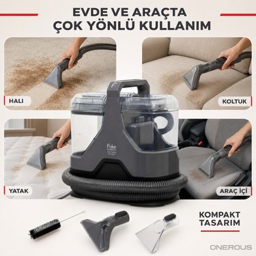 Fakir Fakir 600 W Motorlu Koltuk, Halı ve Araç Içi Yıkama Makinesi, Su Püskürtme Sistemi, Ayrı Temiz ve — 5. ürün görseli