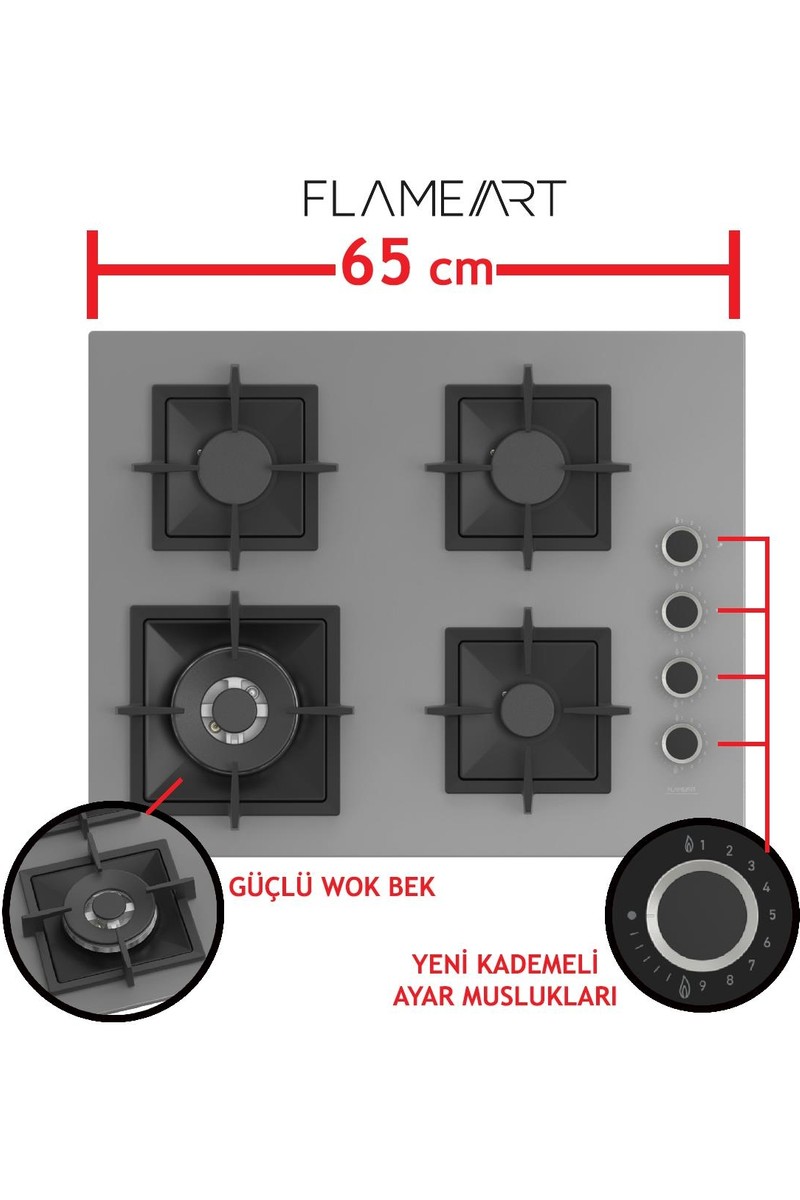 Ferre Ferre Flameart Sc Serisi Gri Set (SC408-WFA + QMS63CPR +D079 ) - 65 Cm'lik Kare Döküm Izgara-Wok — 3. ürün görseli