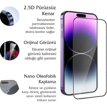 Fibaks Fibaks Apple iPhone 13/13 Pro/14/16E Uyumlu Kolay Uygulama Aparatlı Siyah Çerçeveli Tam Kapatan Cam — 6. ürün görseli