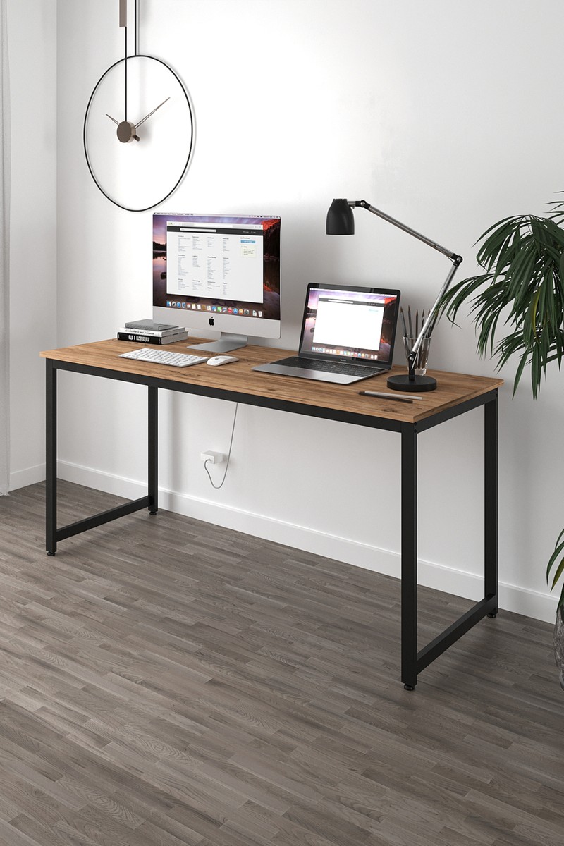 Flinder Flinder Çam/Siyah 160x60 Çalışma Masası, Bilgisayar Masası, Ofis Masası, Metal Ayaklı — 3. ürün görseli