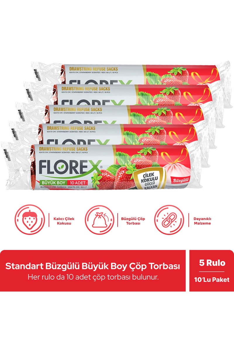 Florex Florex Büzgülü Çilek Kokulu Büyük Boy Çöp Poşeti x 5 — 6. ürün görseli