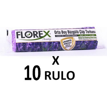 Florex Florex Lavanta Kokulu Büzgülü Orta Boy ( 55X60 cm ) Çöp Poşeti Mor 10 Rulo 10*10=100 fiyatı ve görseli