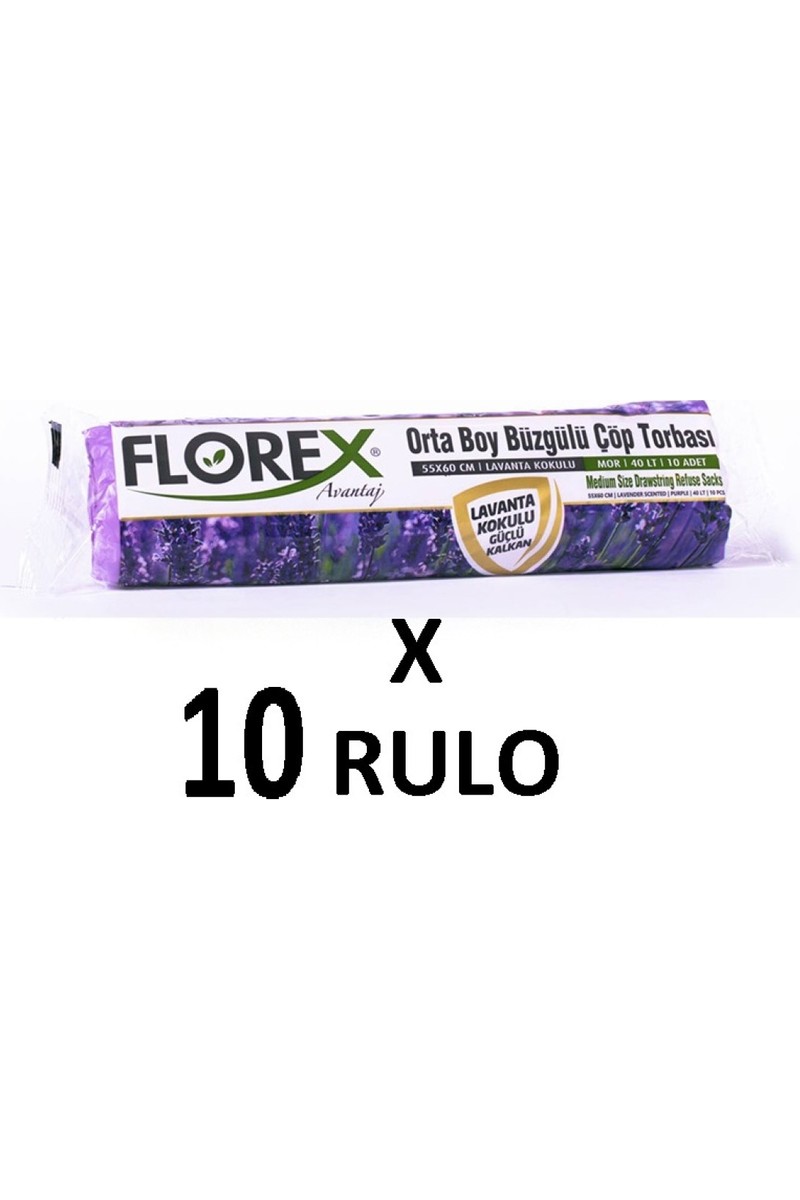 Florex Florex Lavanta Kokulu Büzgülü Orta Boy ( 55X60 cm ) Çöp Poşeti Mor 10 Rulo 10*10=100 — 2. ürün görseli