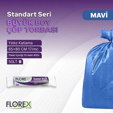 Florex Florex Standart Büyük Boy Mavi Çöp Poşeti 65 x 80 cm x 5 Rulo Kokusu Yok Dayanıklı — 3. ürün görseli