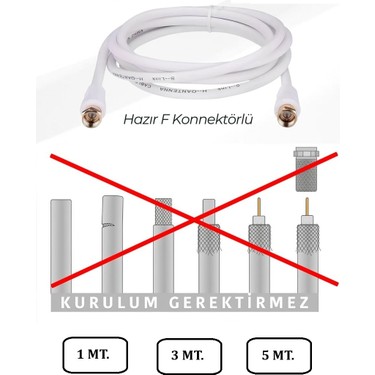 For Line Fabrikasyon Gold Uç F Konnektörlü 5 Metre Rg6/u4 Full Hd 3D 4K Anten Tv Çanak Uydu — 2. ürün görseli
