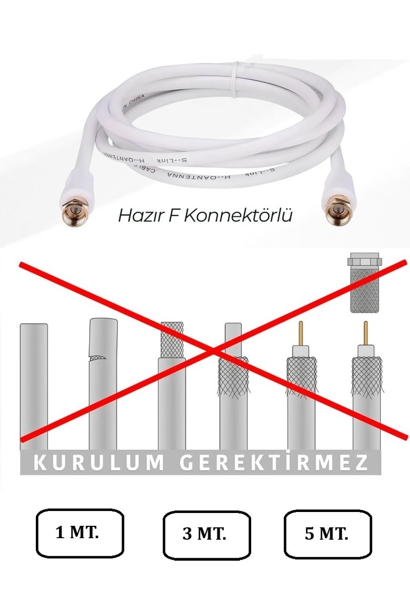 For For Line Fabrikasyon Gold Uç F Konnektörlü 5 Metre Rg6/u4 Full Hd 3D 4K Anten Tv Çanak Uydu Kablosu — 2. ürün görseli