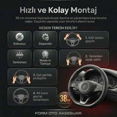Form Form Oto Geçmeli Direksiyon Kılıfı 38CM %100 Yerli Üretim Noktalı Siyah Düz Kahverengi 1.kalite — 2. ürün görseli