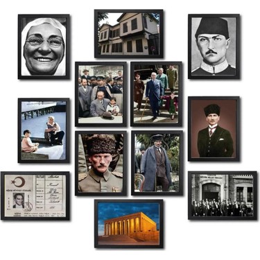 Four Arts Four Arts Atatürk Köşesi 12 li Ahşap Tablo Seti, Mdf Tablo, Atatürk fiyatı ve görseli