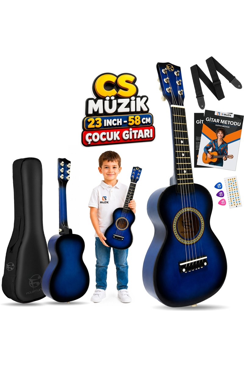 FOURTUNE Loki T-80BL 6 Telli Mavi Çocuk Gitarı Gerçek Ağaç