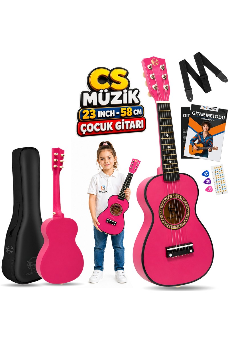 FOURTUNE Loki T-80PK 6 Telli Pembe Çocuk Gitarı Gerçek Ağaç