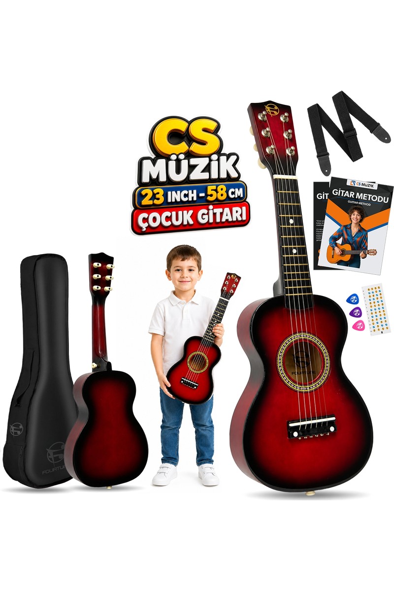 FOURTUNE Loki T-80RD 6 Telli Kırmızı Çocuk Gitarı Gerçek Ağaç