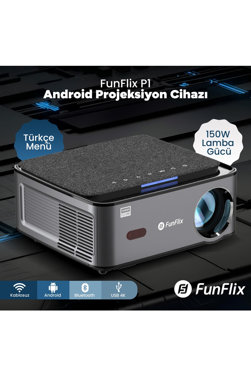 FunFlix FunFlix P1 Android 4K Destekli LED Full Hd Projeksiyon Cihazı, Bluetooth, 150W Lamba, 300 Inç Görüntü — 2. ürün görseli
