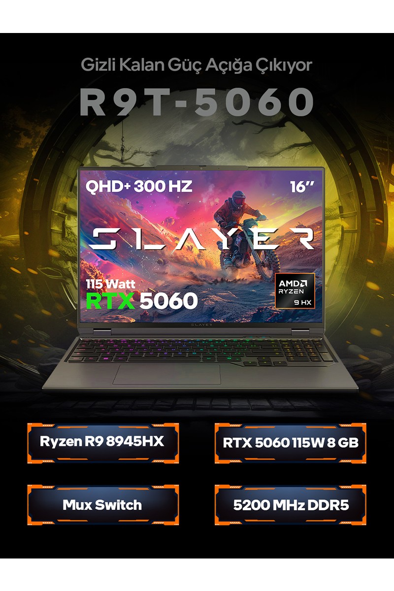 Game Game Garaj Slayer R9T-5060 C7 AMD Ryzen 9 8945HX 16GB 1TB SSD RTX 5060 Freedos 16" Taşınabilir Bilgisayar — 2. ürün görseli