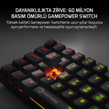 Gamepower Gamepower Lyra Rgb 60M 62TUŞ Siyah Mekanik Kablolu Red Switch Klavye - 3 Yıl — 4. ürün görseli