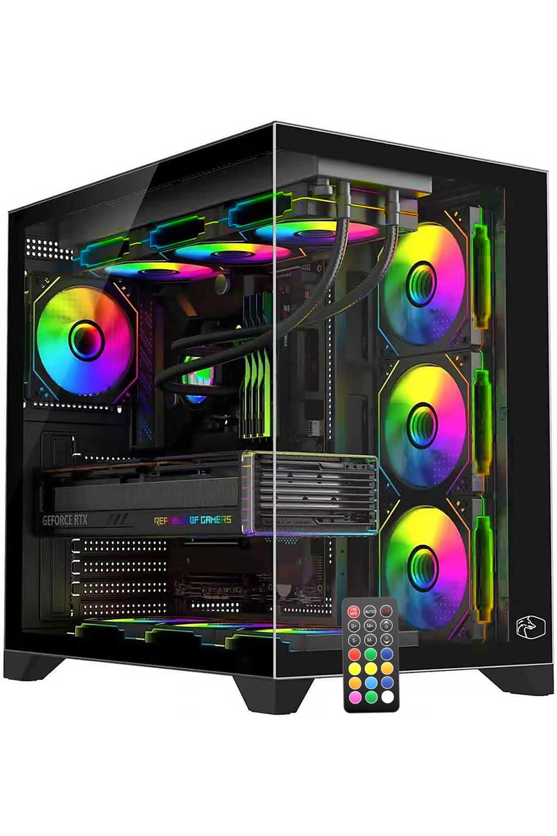Gametech Prime V2 Kumandalı (7 x 120 Mm) ARGB Fanlı Özel vidasız Paneller Gaming Boş Bilgisayar Kasası