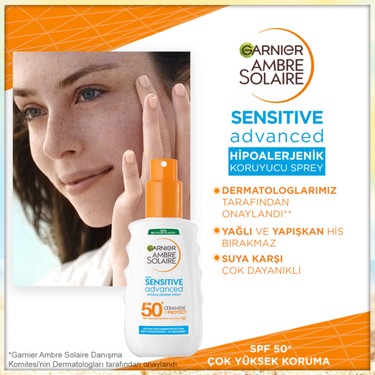 Garnier Ambre Solaire Garnier Ambre Solaire Sensitive Advanced Hipoalerjenik Güneş Koruyucu Sprey SPF50+ — 5. ürün görseli