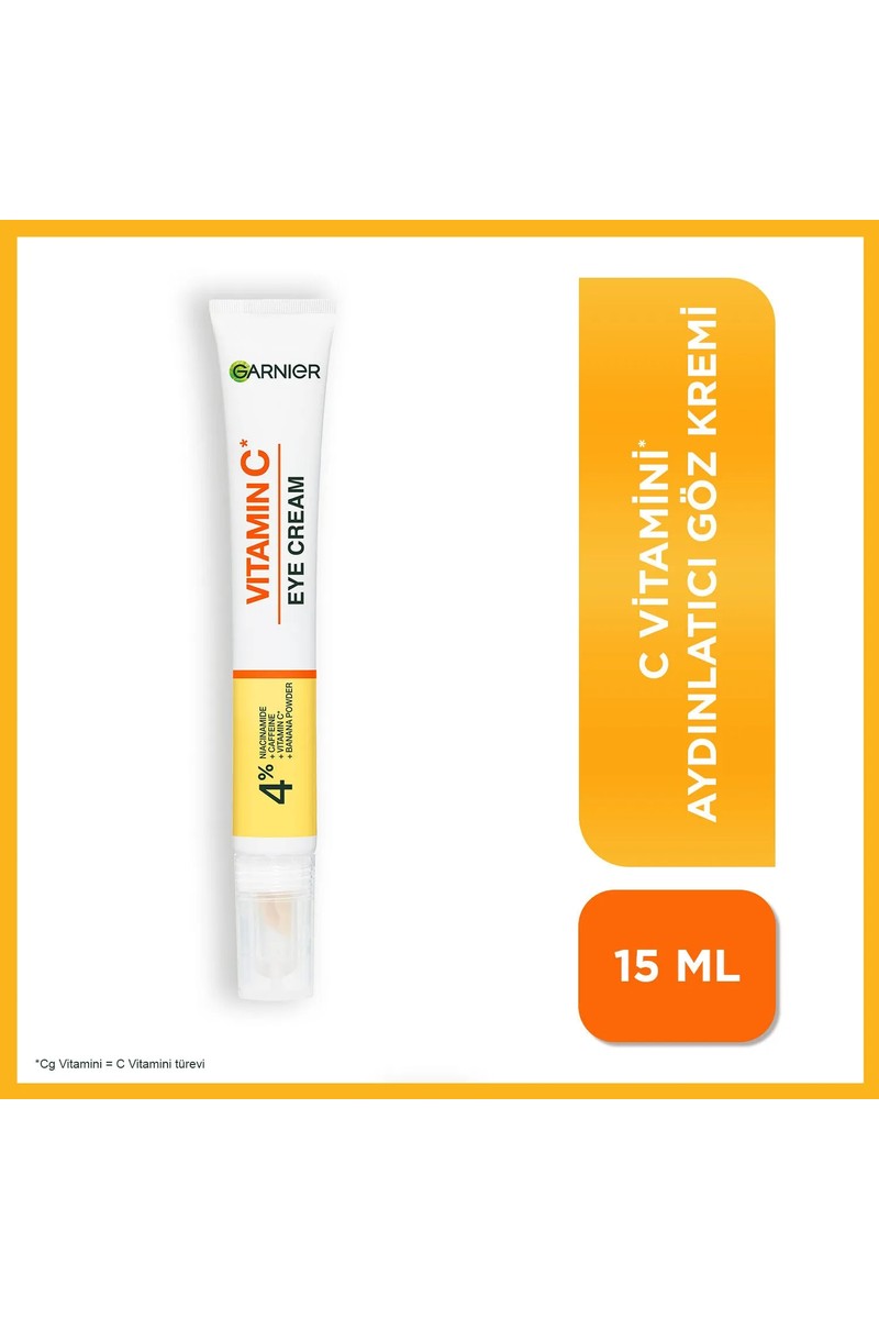 Garnier C Vitamini Parlak Aydınlatıcı Göz Kremi 15ml, (4% Niasinamid, Kafein, Vitamin C, Muz Tozu)