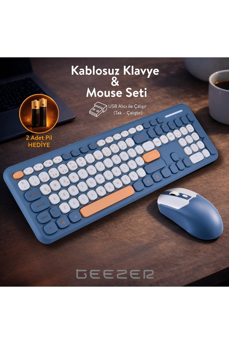 Geezer Soft Touch Kablosuz Klavye Mouse Set Lacivert Smk-687