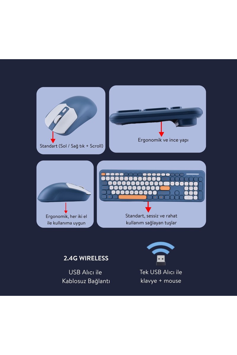 Geezer Geezer Soft Touch Kablosuz Klavye Mouse Set Lacivert Smk-687 — 3. ürün görseli
