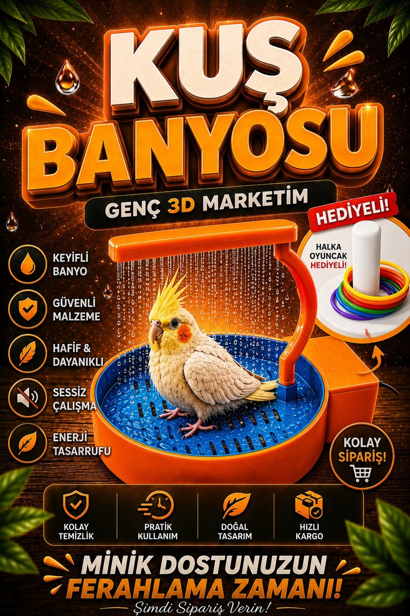 Genç Genç 3D USB Bağlantılı Otomatik Kuş Duşu ve Banyo Istasyonu - Tüm Kuş Türleri Için Eğlenceli Su Parkı fiyatı ve görseli