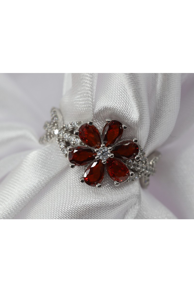 Gezer Gezer Kuyumculuk Lotus Çiçeği Gümüş Takı Seti, Kırmızı Takı Seti, Ruby Yüzük - Küpe - Kolye Set — 2. ürün görseli