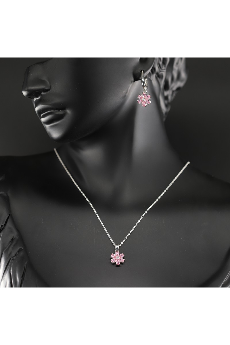 Gezer Gezer Kuyumculuk Lotus Çiçeği Gümüş Takı Seti, Pembe Takı Seti, Yüzük - Küpe - Kolye Set — 3. ürün görseli