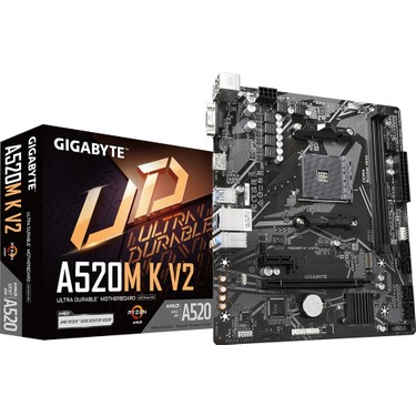 Gigabyte Gigabyte A520M-K V2 DDR4 5100MHz PCI-E Gen3 M.2 USB 3.2 VGA HDMI mATX AM4 fiyatı ve görseli