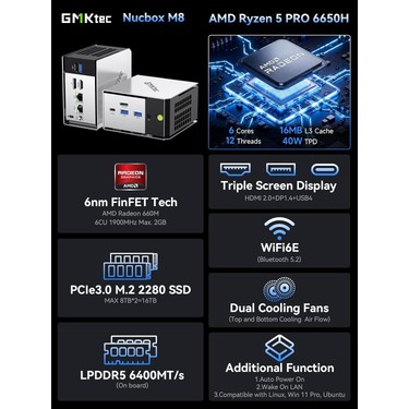 GMKtec GMKtec M8 Amd Ryzen 5 Pro 6650H Işlemci, 16GB Ddr5 Ram, 512GB Ssd, 2x2.5g Ethernet Win 11 Pro Mini — 2. ürün görseli