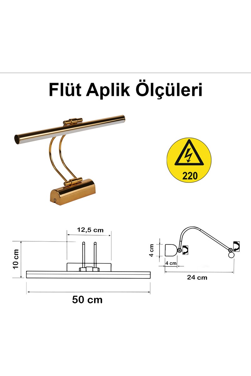 Goes Goes Flüt LED Aplik 50 cm 3200K Gün Işığı | Modern Duvar Aydınlatma | Enerji Tasarruflu Banyo, Tablo ve Çalışma Masası Lambası (Gold) — 3. ürün görseli
