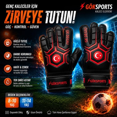Gök Sports Gök Sports Türk Bayraklı Çocuk Kaleci Eldiveni Futbol Kaleci Eldiveni Bilek Bandajlı 8-10 fiyatı ve görseli