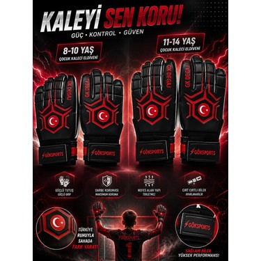Gök Sports Gök Sports Türk Bayraklı Çocuk Kaleci Eldiveni Futbol Kaleci Eldiveni Bilek Bandajlı 8-10 — 2. ürün görseli