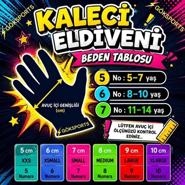 Gök Sports Gök Sports Türk Bayraklı Çocuk Kaleci Eldiveni Futbol Kaleci Eldiveni Bilek Bandajlı 8-10 — 3. ürün görseli