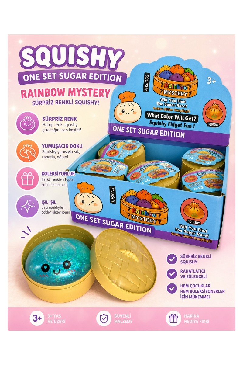 Gökkuşağı Sepeti Çin Mantısı Dumpling Squishy Eğlenceli Hediye +1 Yaş İçin Yumuşak Dokulu Koleksiyonluk 1 adet