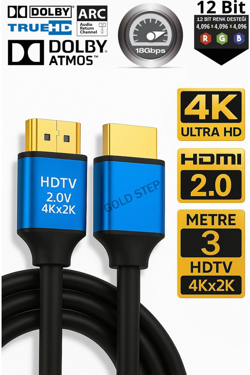 Gold Step 4K Ultra Hd 2.0V Alüminyum Başlık Altın Uçlu Hdmi Kablo