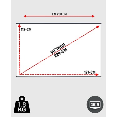 Gölge Stor Gölge Stor ( Duvar Askılı )  En 200cm ,Boy 115cm Projeksiyon Perdesi Taşınabilir Akıllı Kumaş Işık — 5. ürün görseli