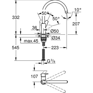 Grohe Grohe Bauedge Tek Kumandalı Eviye Bataryası Gri Esnek Boru Kıvrımı Tezgah Montajı — 3. ürün görseli