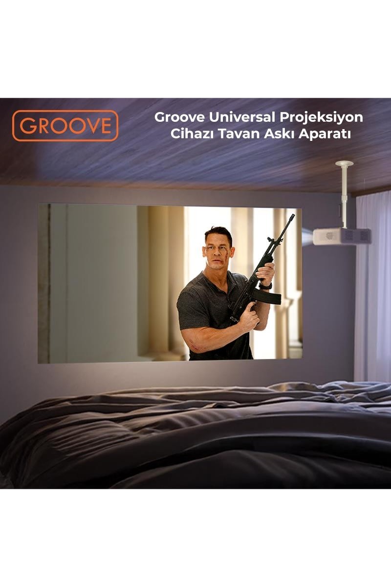 Groove Groove Vankyo Groove 30-60CM Alüminyum Projeksiyon Cihazı Tavan Askı Aparatı Duvar Bağlantı Aparatı Universal Projector Beyaz (360° Dönebilen Tripod Yuvalı) — 2. ürün görseli