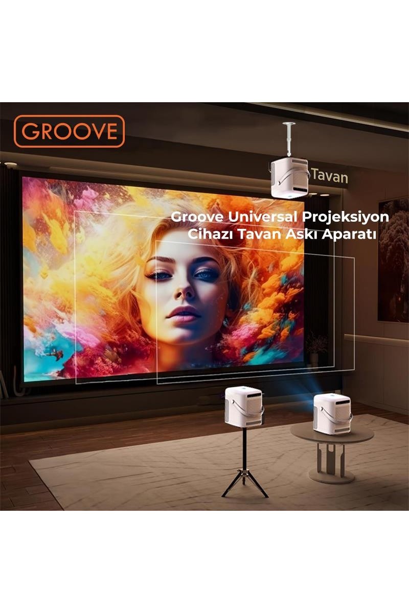 Groove Groove Vankyo Groove 30-60CM Alüminyum Projeksiyon Cihazı Tavan Askı Aparatı Duvar Bağlantı Aparatı Universal Projector Beyaz (360° Dönebilen Tripod Yuvalı) — 3. ürün görseli