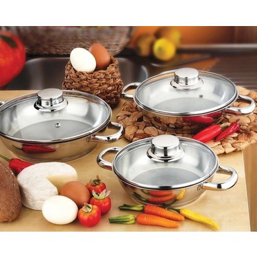 Gülsan Gülsan 6 Parça Cam Kapaklı Paslanmaz Çelik Omlet Tencere Seti (16 cm, 18 cm, 20 fiyatı ve görseli