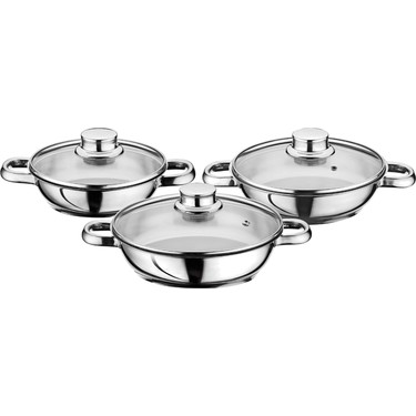 Gülsan Gülsan 6 Parça Cam Kapaklı Paslanmaz Çelik Omlet Tencere Seti (16 cm, 18 cm, 20 — 2. ürün görseli