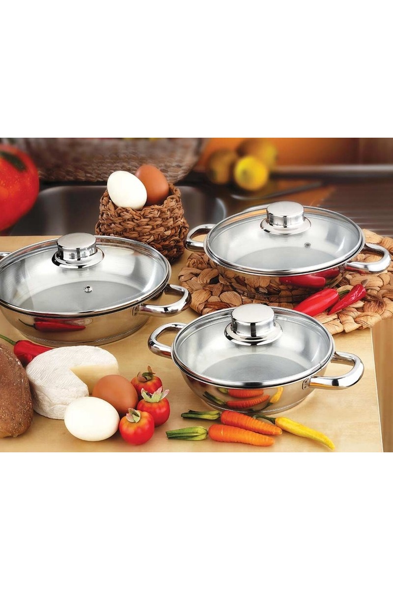 Gülsan Gülsan 6 Parça Cam Kapaklı Paslanmaz Çelik Omlet Tencere Seti (16 cm, 18 cm, 20 — 4. ürün görseli