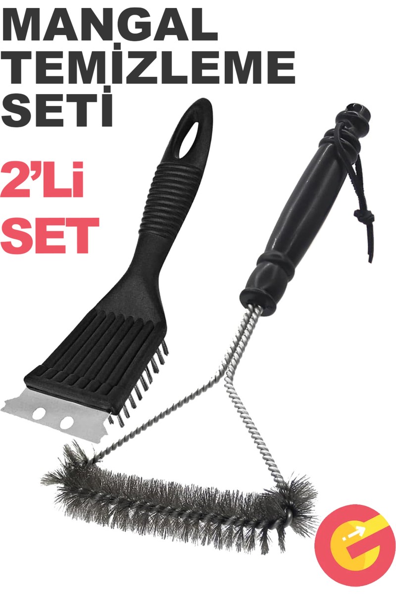 Güncel Çarşı 2'li Paket Mangal Barbekü Temizleyici, Metal Barbekü Izgara Temizleme Fırçası ve Kazıyıcı