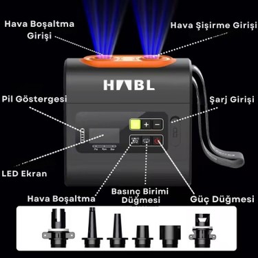 HABL Habl Şarjlı Dijital Şişirme Pompası (Çadır/paddle Board/şişme Yatak Vb.) – 22PSI (1.5 — 5. ürün görseli
